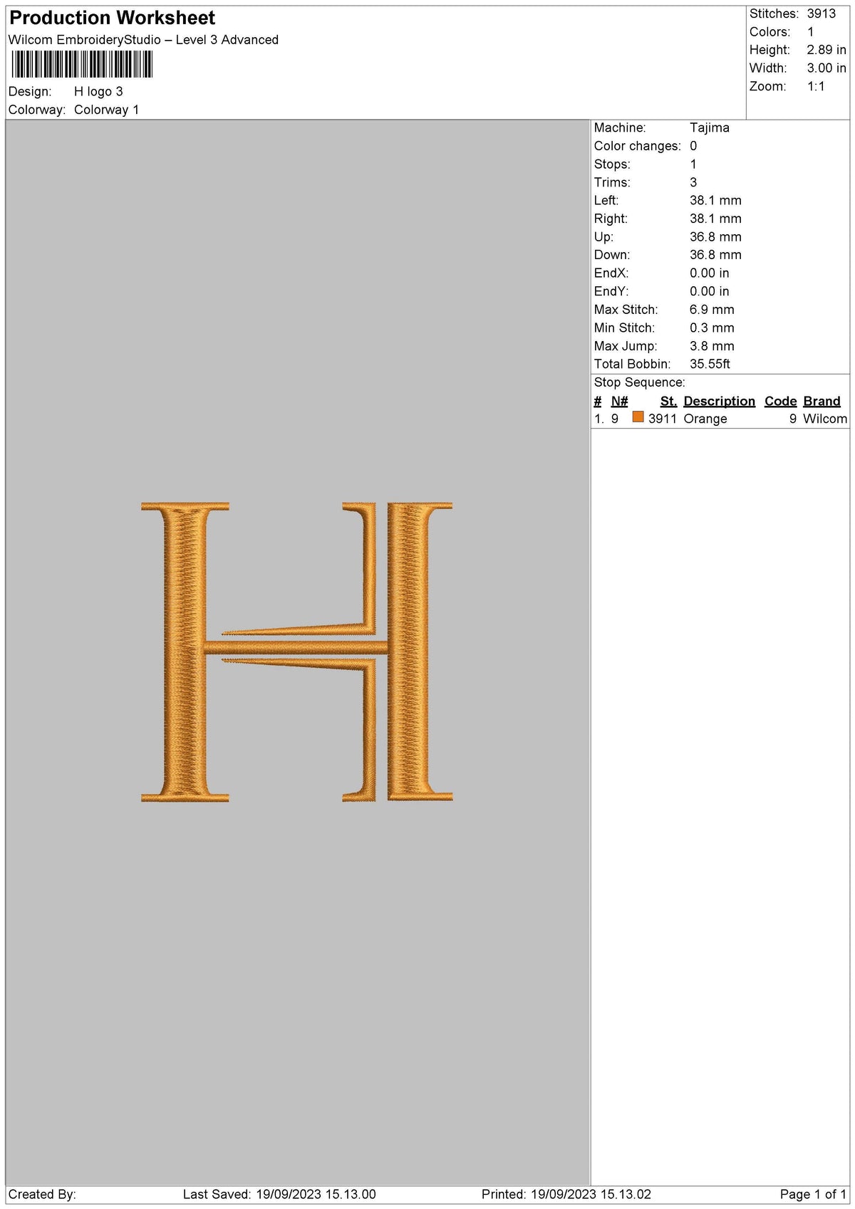 H Logo Embroidery File 6 sizes
