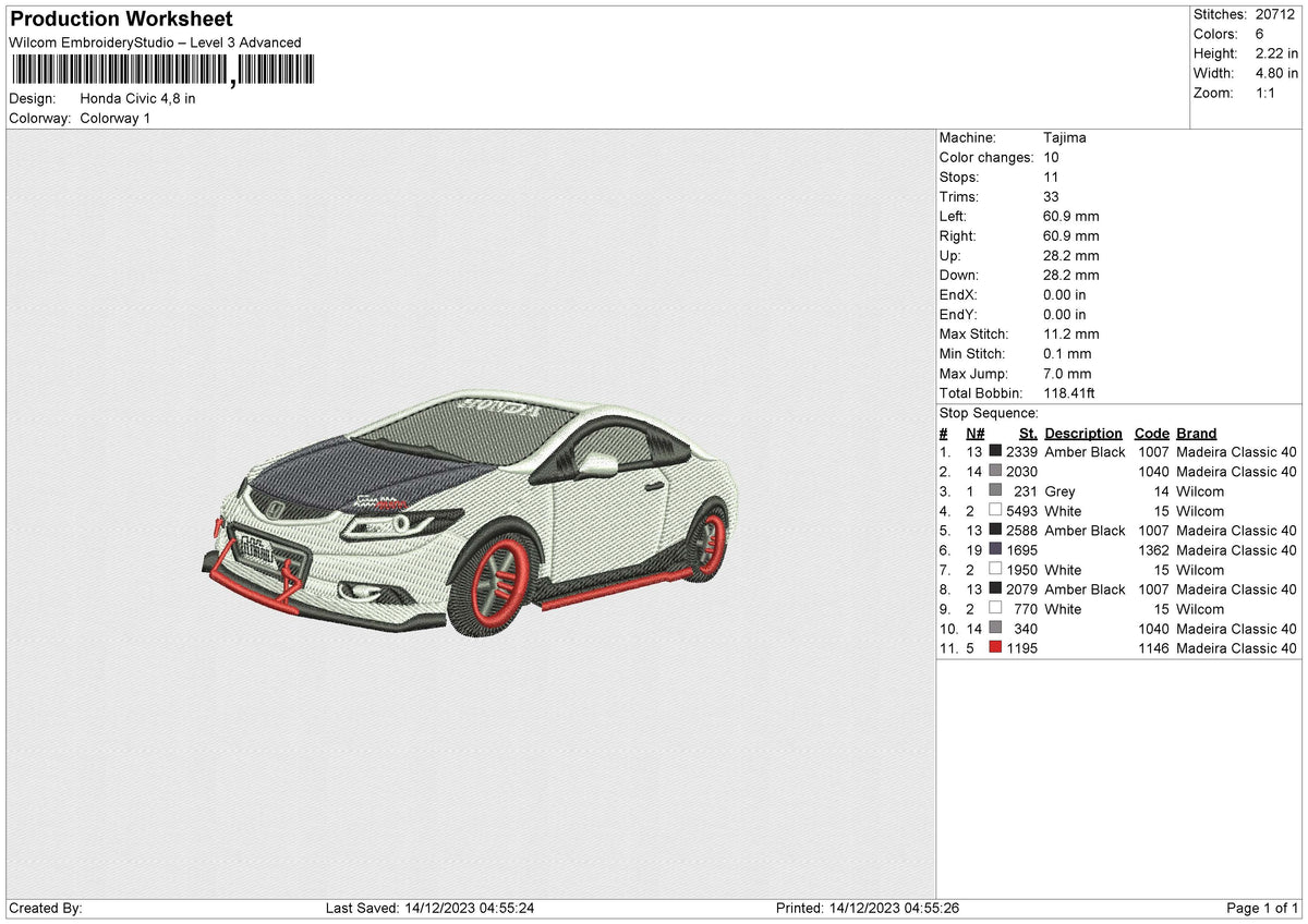 Honda Civic Embroidery File 6 size