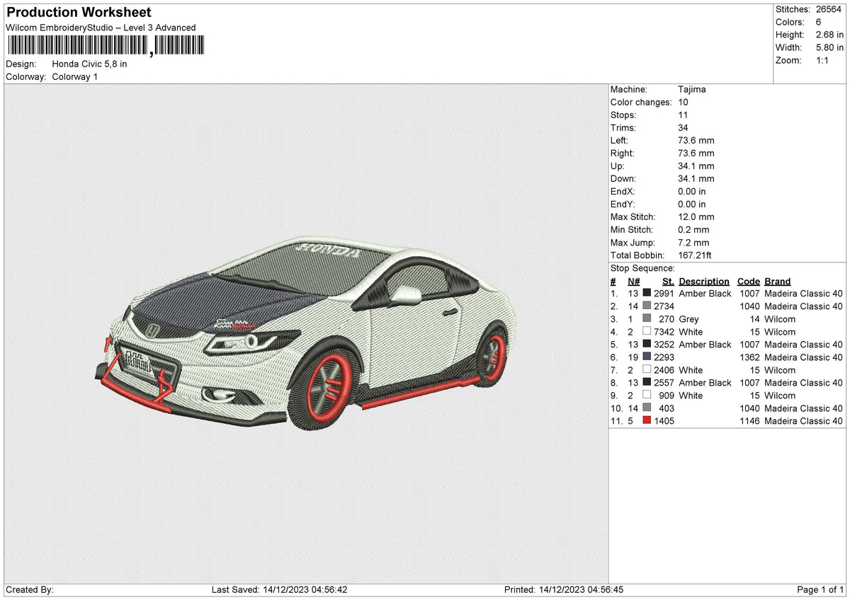 Honda Civic Embroidery File 6 size