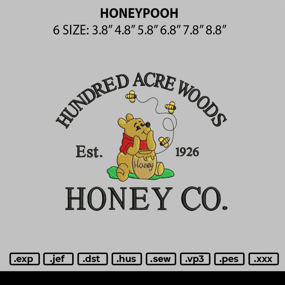 Honeypooh Embroidery File 6 sizes