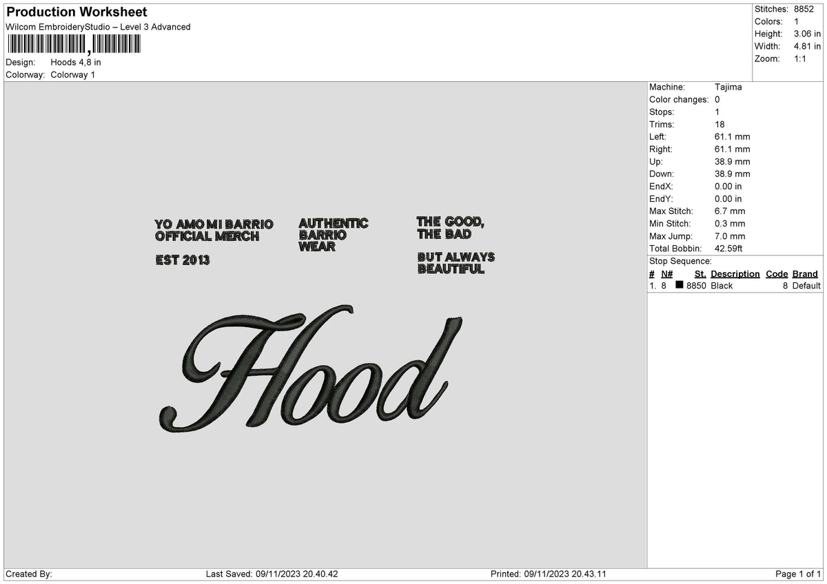 Hoods Embroidery File 6 sizes