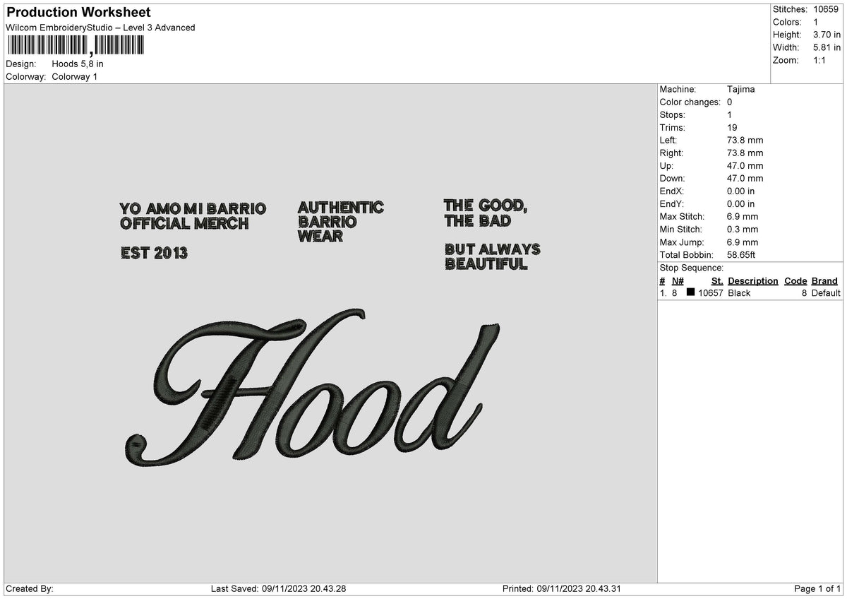 Hoods Embroidery File 6 sizes