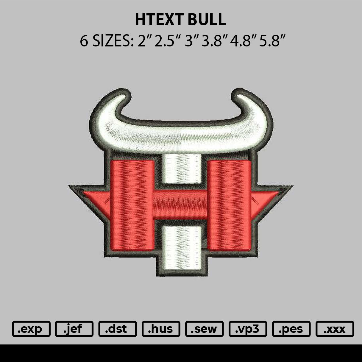 Htext Bull Embroidery File 6 sizes