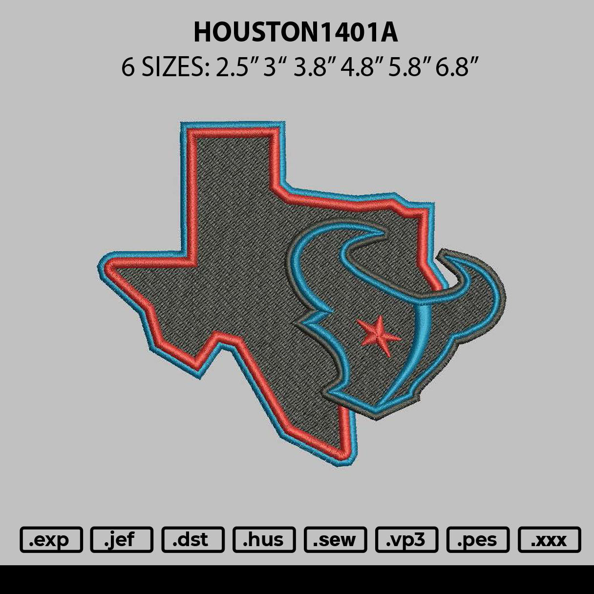 Houston1401a Embroidery File 6 sizes