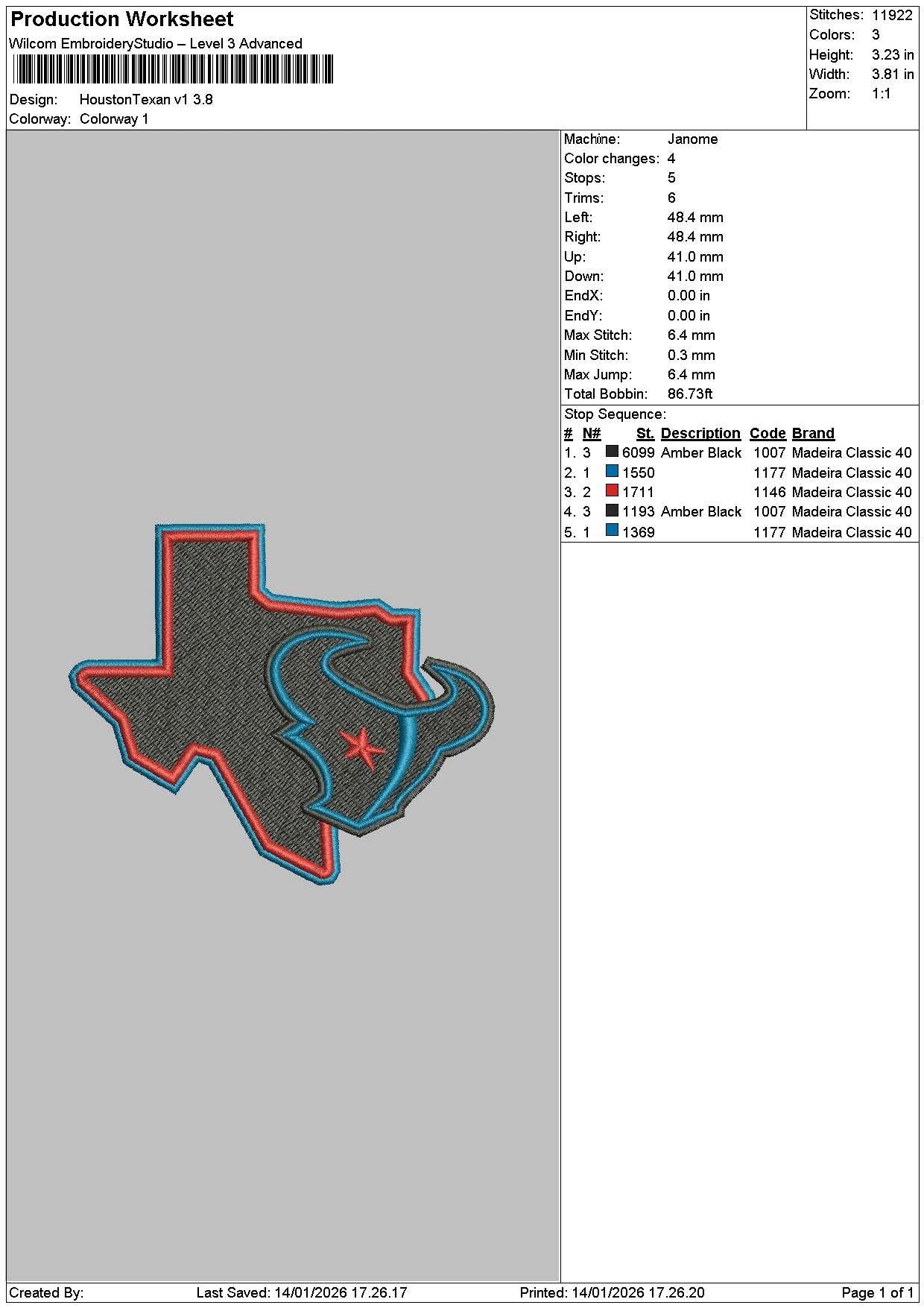 Houston1401a Embroidery File 6 sizes