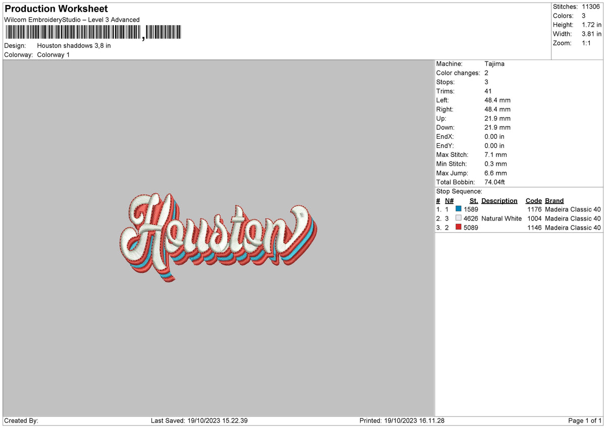 Houston Shadow Embroidery File 6 sizes
