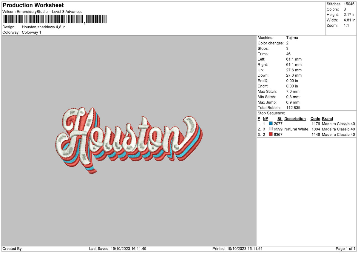 Houston Shadow Embroidery File 6 sizes