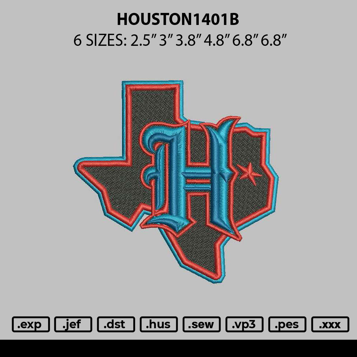Houston1401b Embroidery File 6 sizes