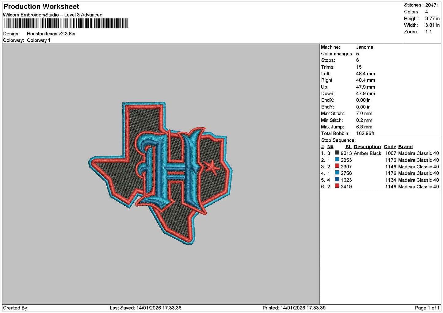 Houston1401b Embroidery File 6 sizes