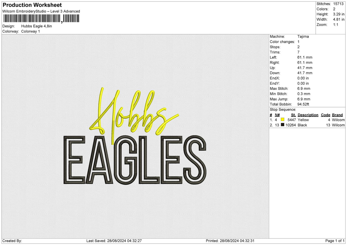 Hubbs Eagle Embroidery File 6 size