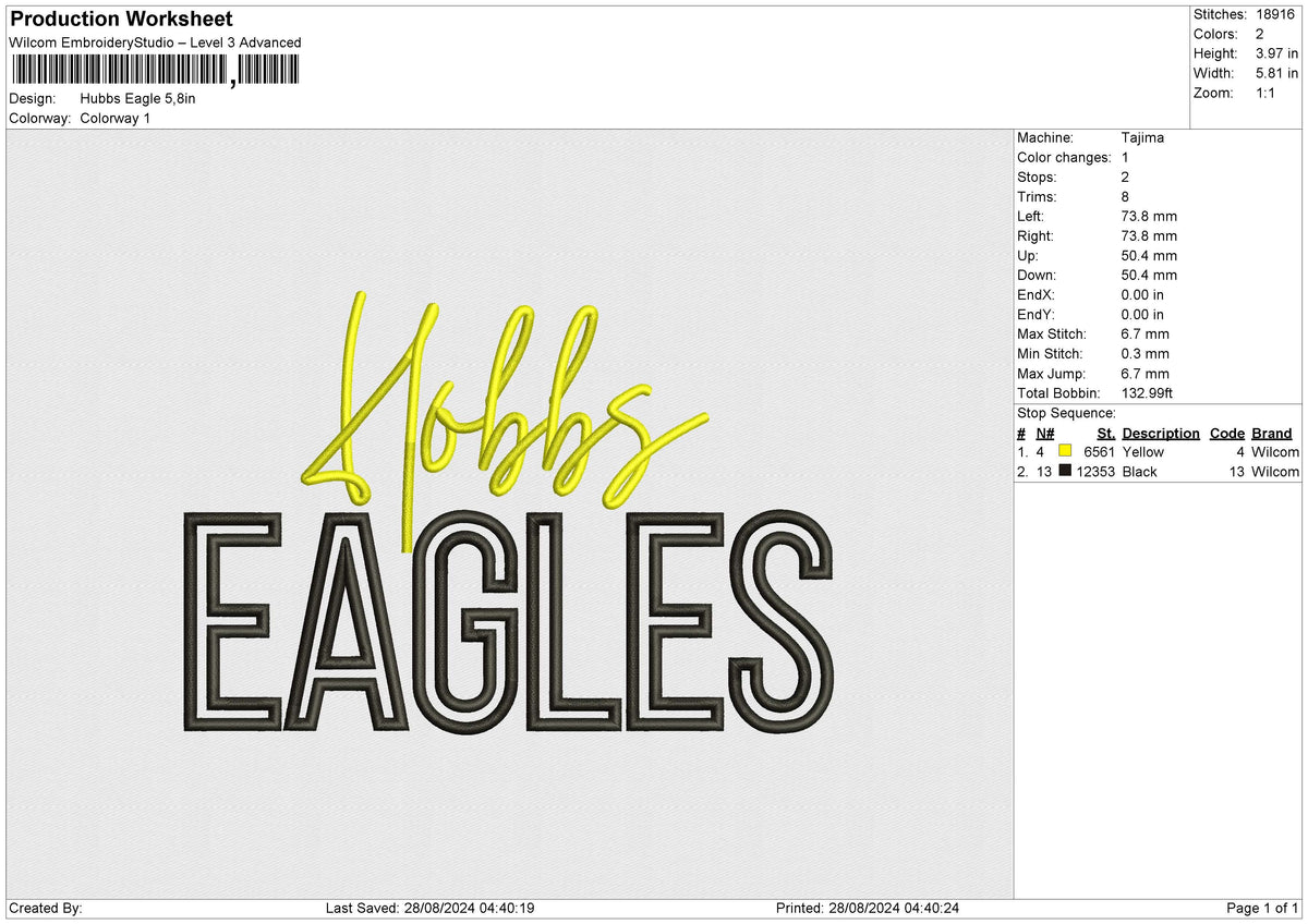 Hubbs Eagle Embroidery File 6 size