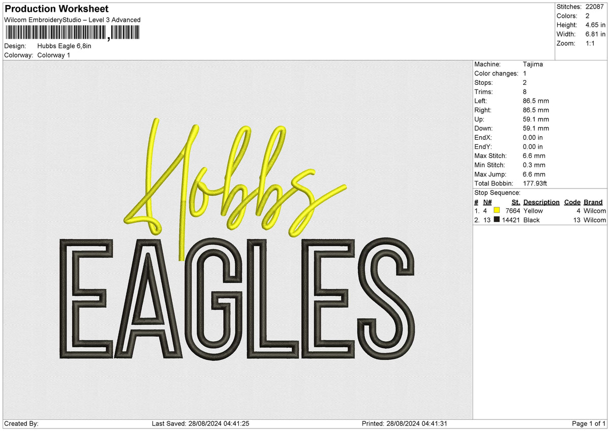 Hubbs Eagle Embroidery File 6 size