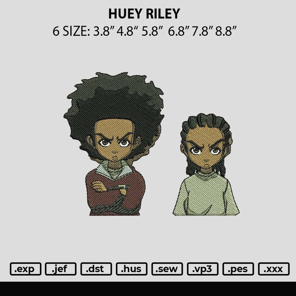 Huey Riley Embroidery File 6 sizes