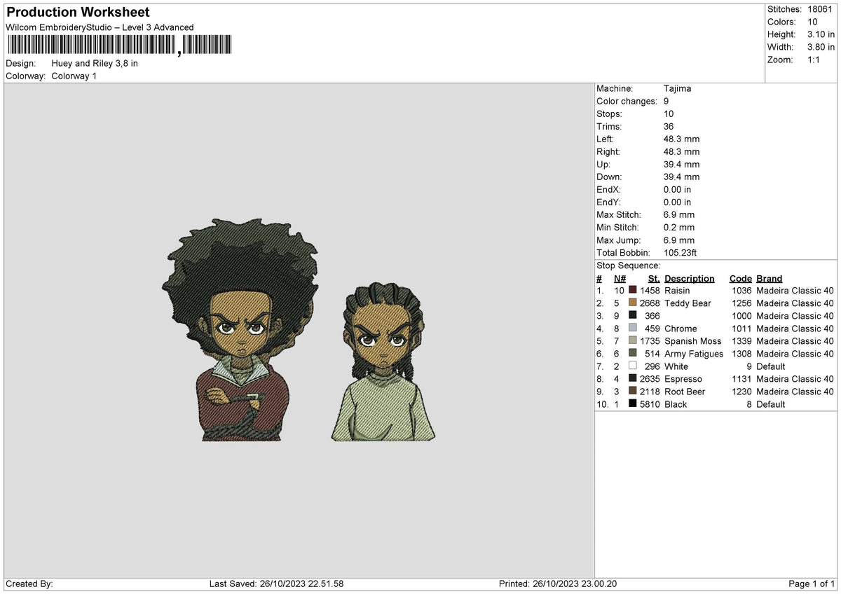 Huey Riley Embroidery File 6 sizes