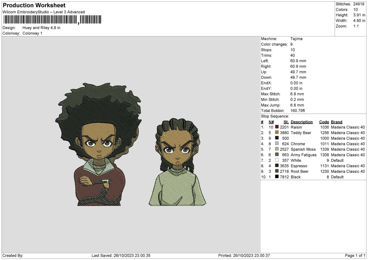 Huey Riley Embroidery File 6 sizes