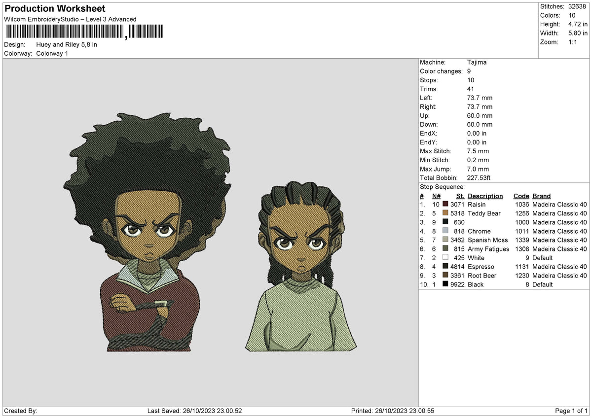 Huey Riley Embroidery File 6 sizes