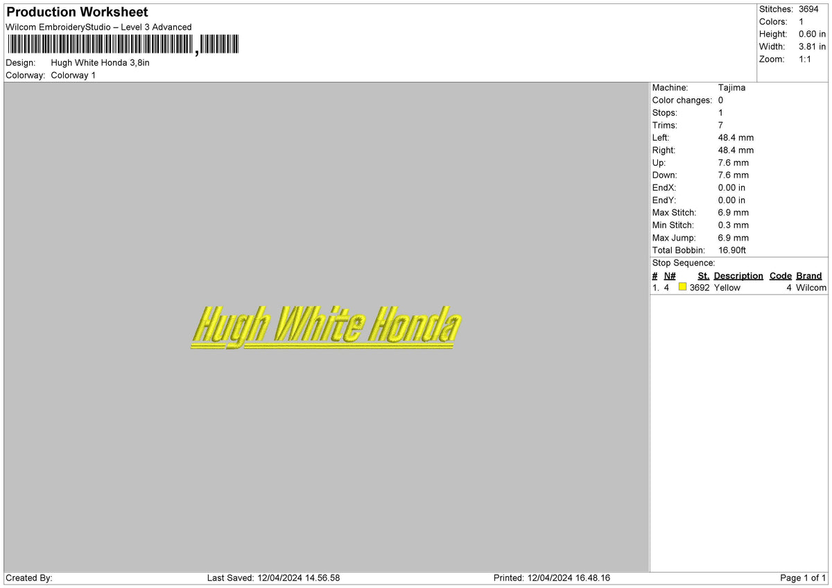 Hugh Text Embroidery File 6 sizes