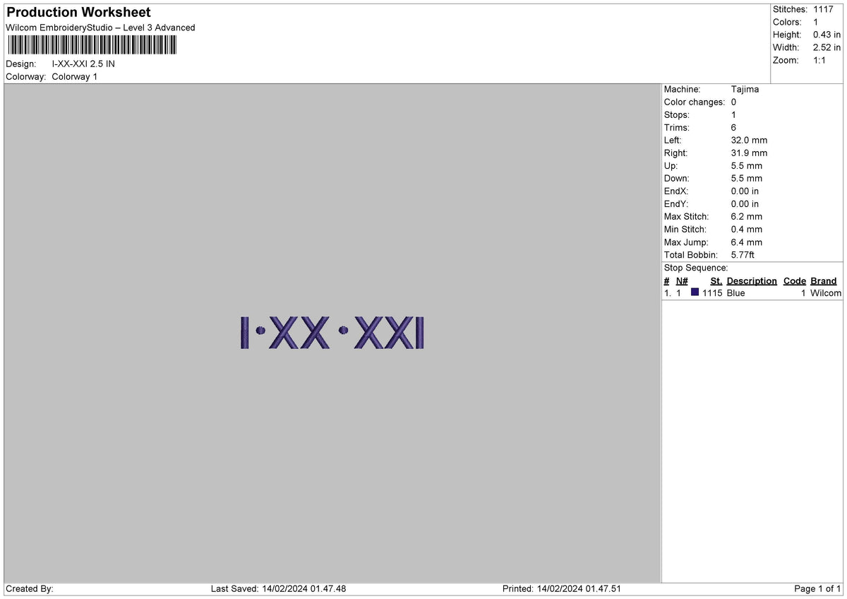 Roman Numerals 1402 Embroidery File 6 sizes