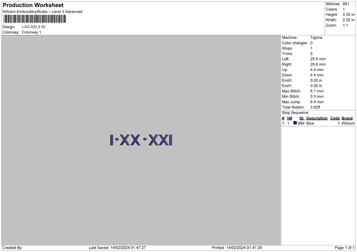 Roman Numerals 1402 Embroidery File 6 sizes