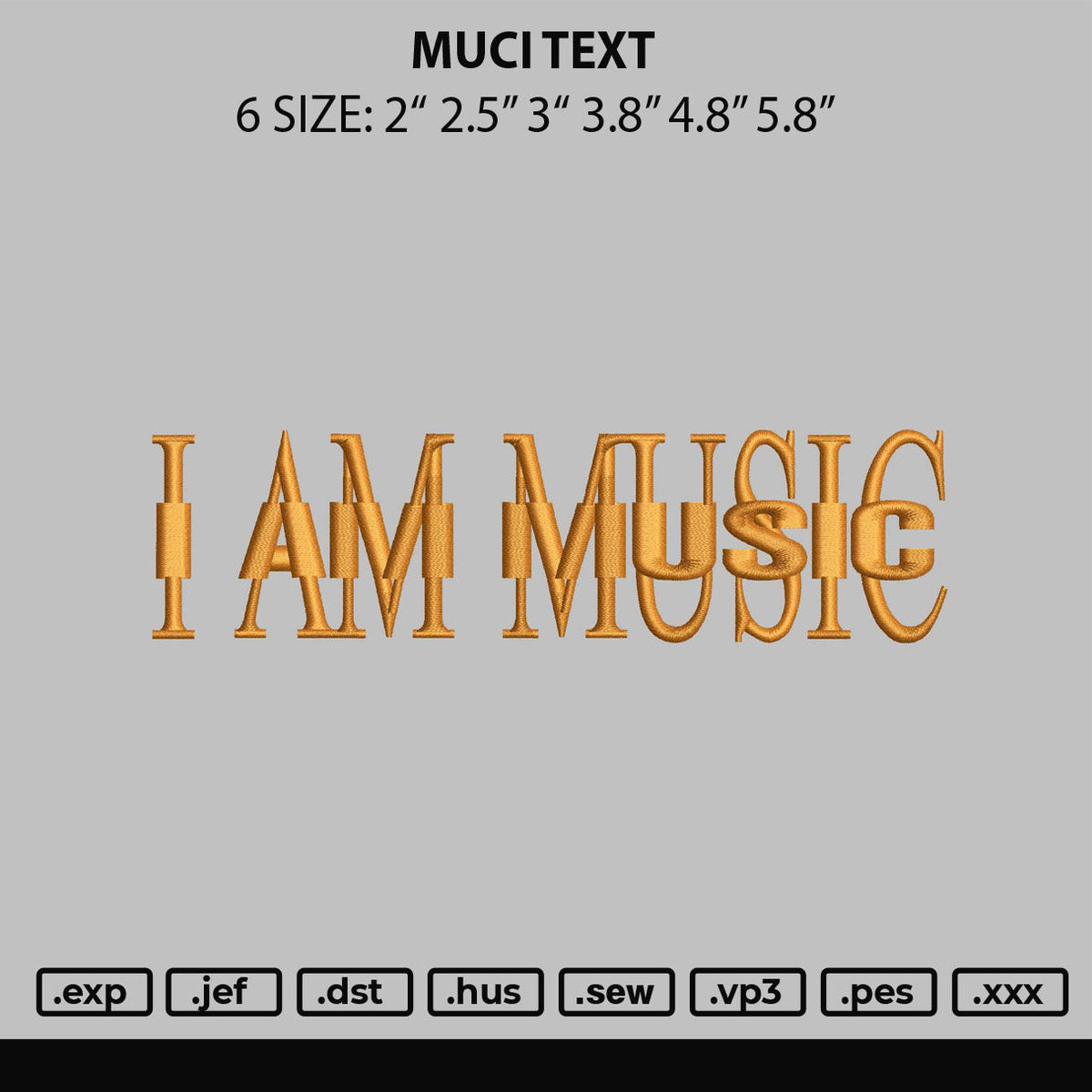 Music Text Embroidery File 6 sizes