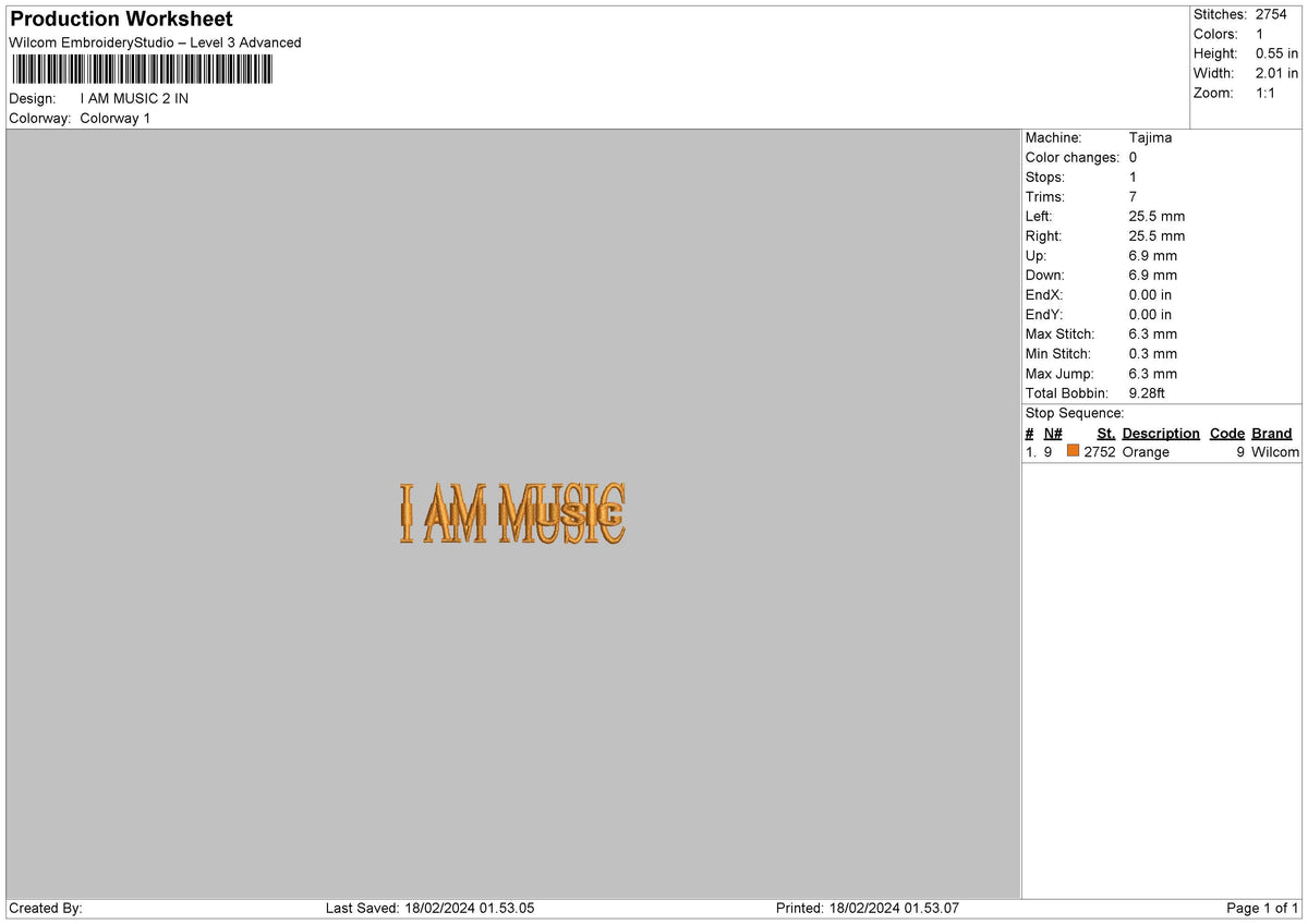Music Text Embroidery File 6 sizes