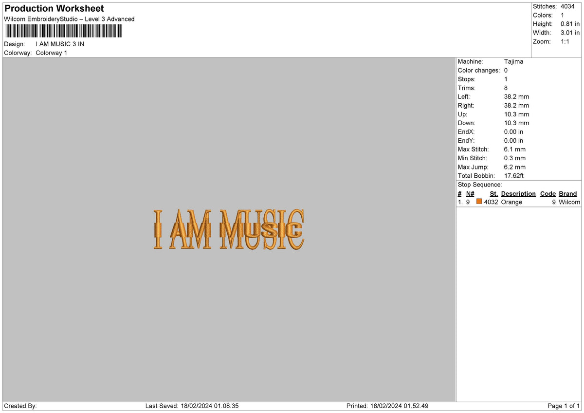Music Text Embroidery File 6 sizes