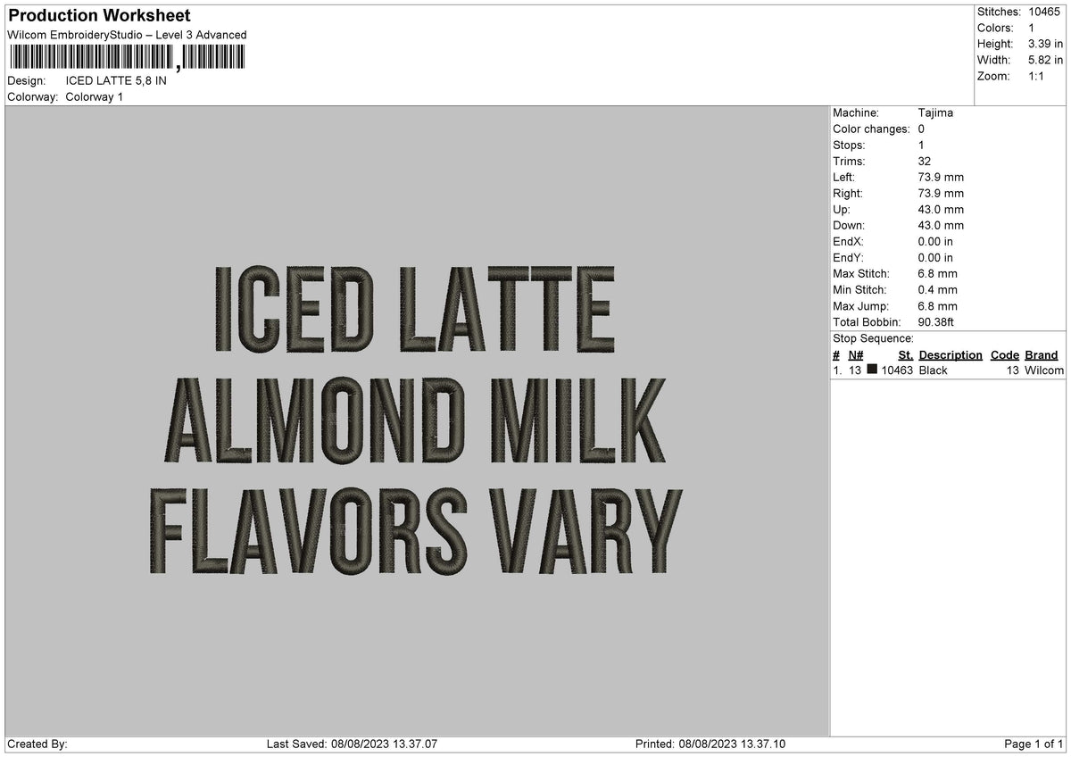Iced Latte Embroidery File 6 sizes