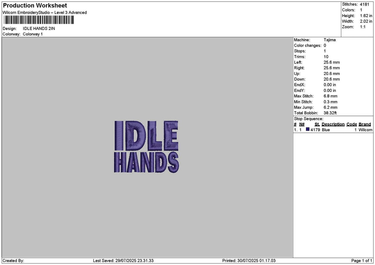 Idletext Embroidery File 6 sizes