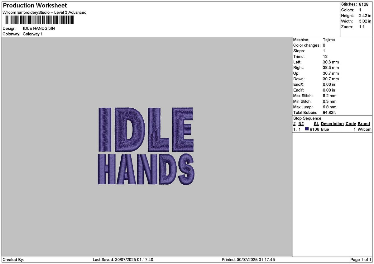 Idletext Embroidery File 6 sizes