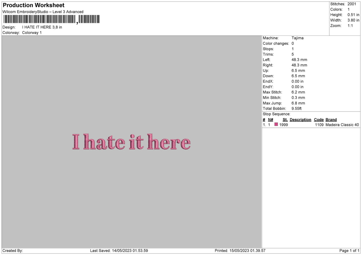 I Hate It Embroidery File 6 sizes