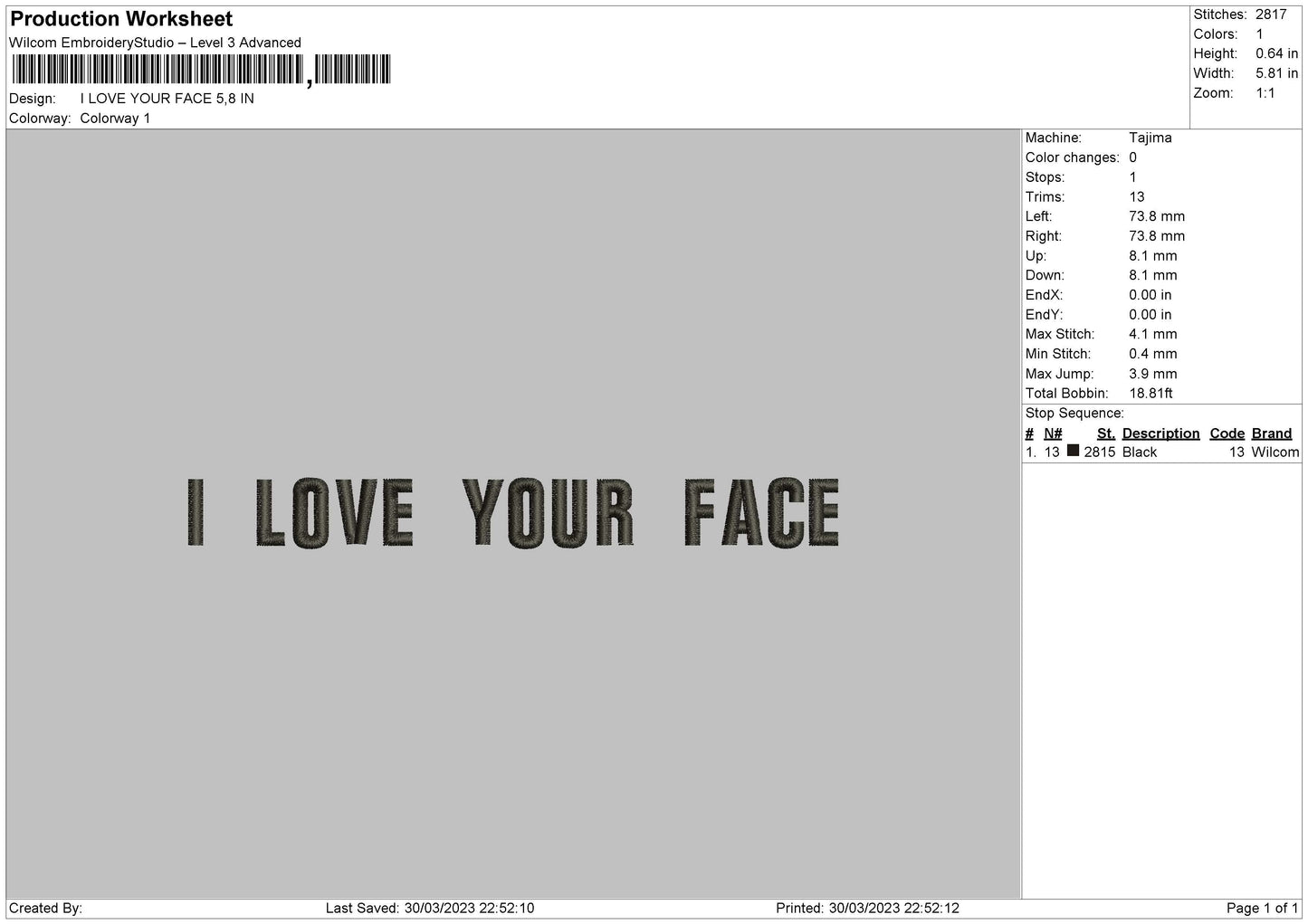 I love your Face  Embroidery File 6 sizes