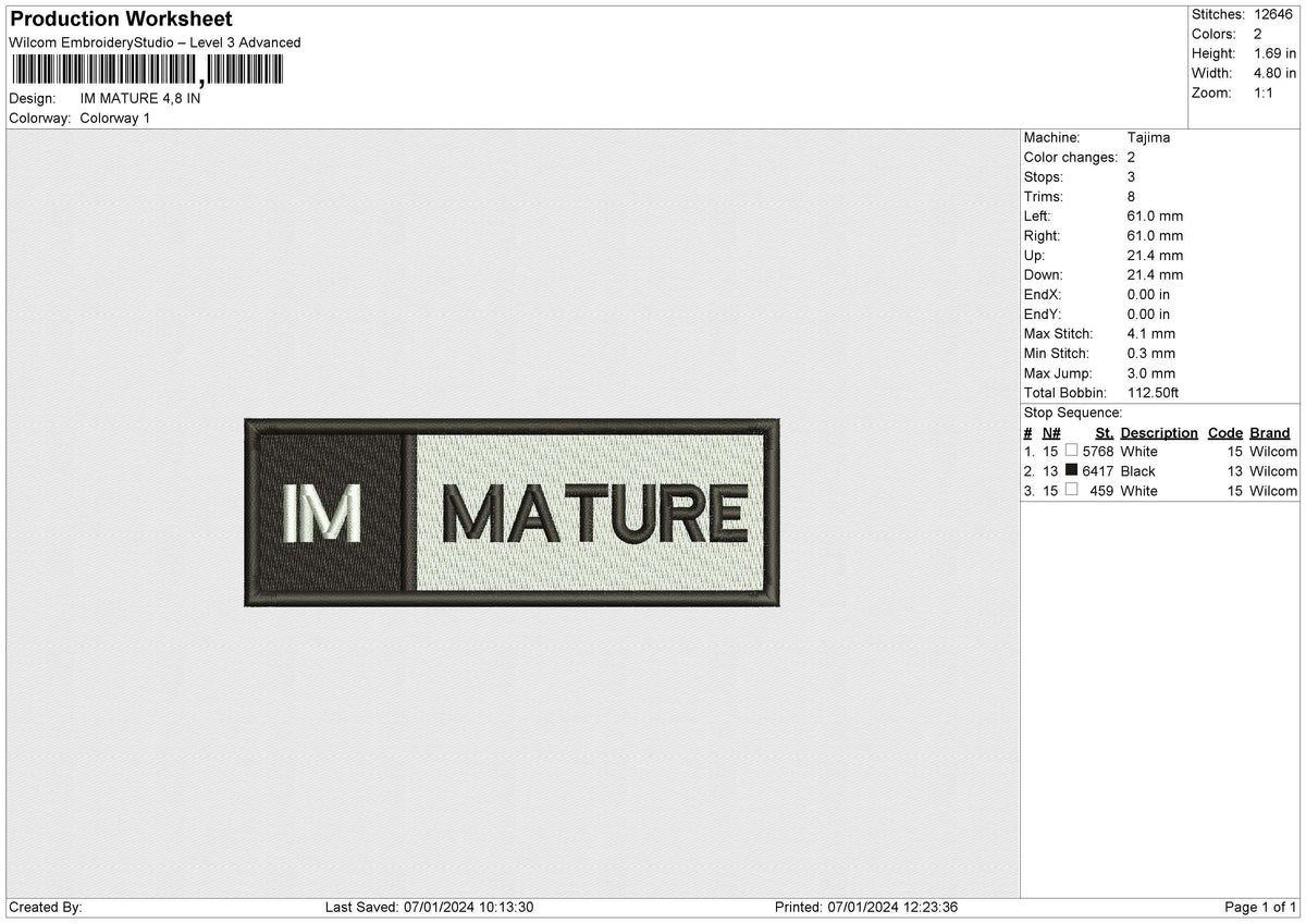 IM MATURE Embroidery File 6 size