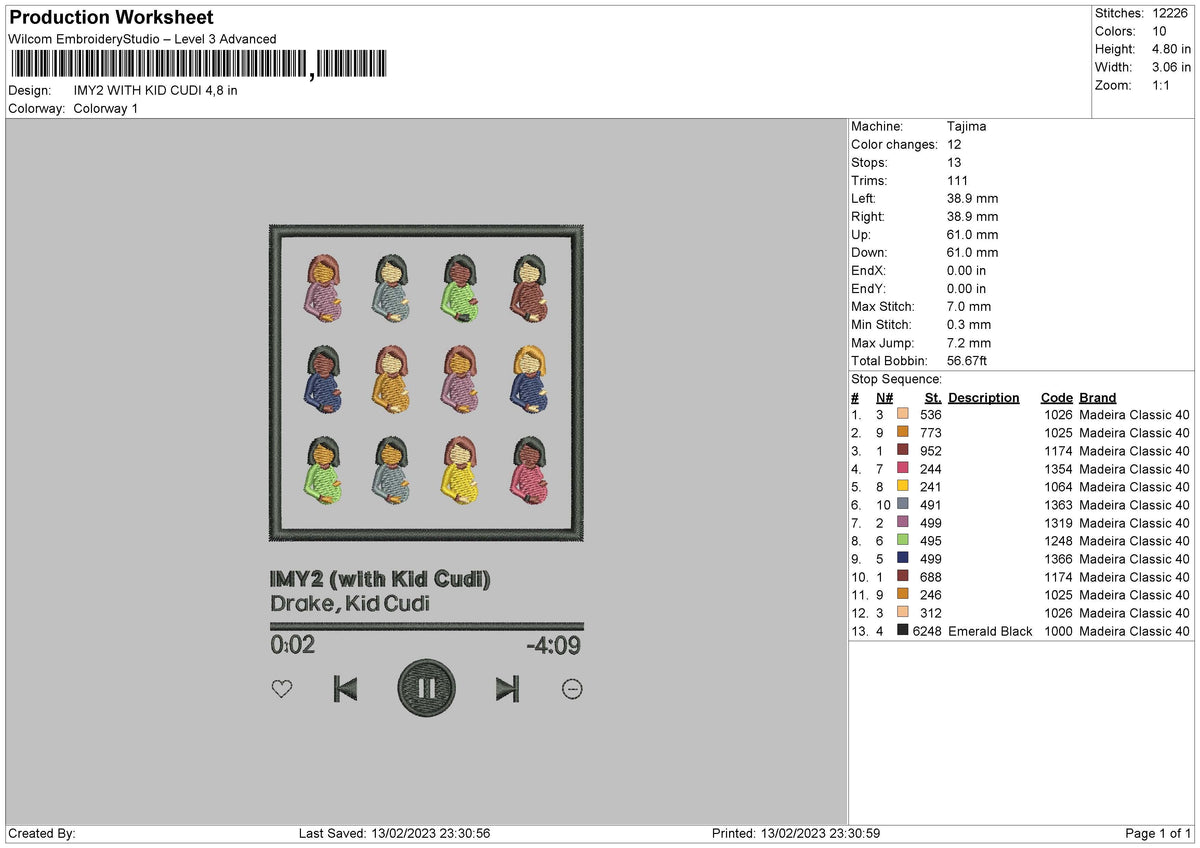 Player Song 01 Embroidery File 6 sizes