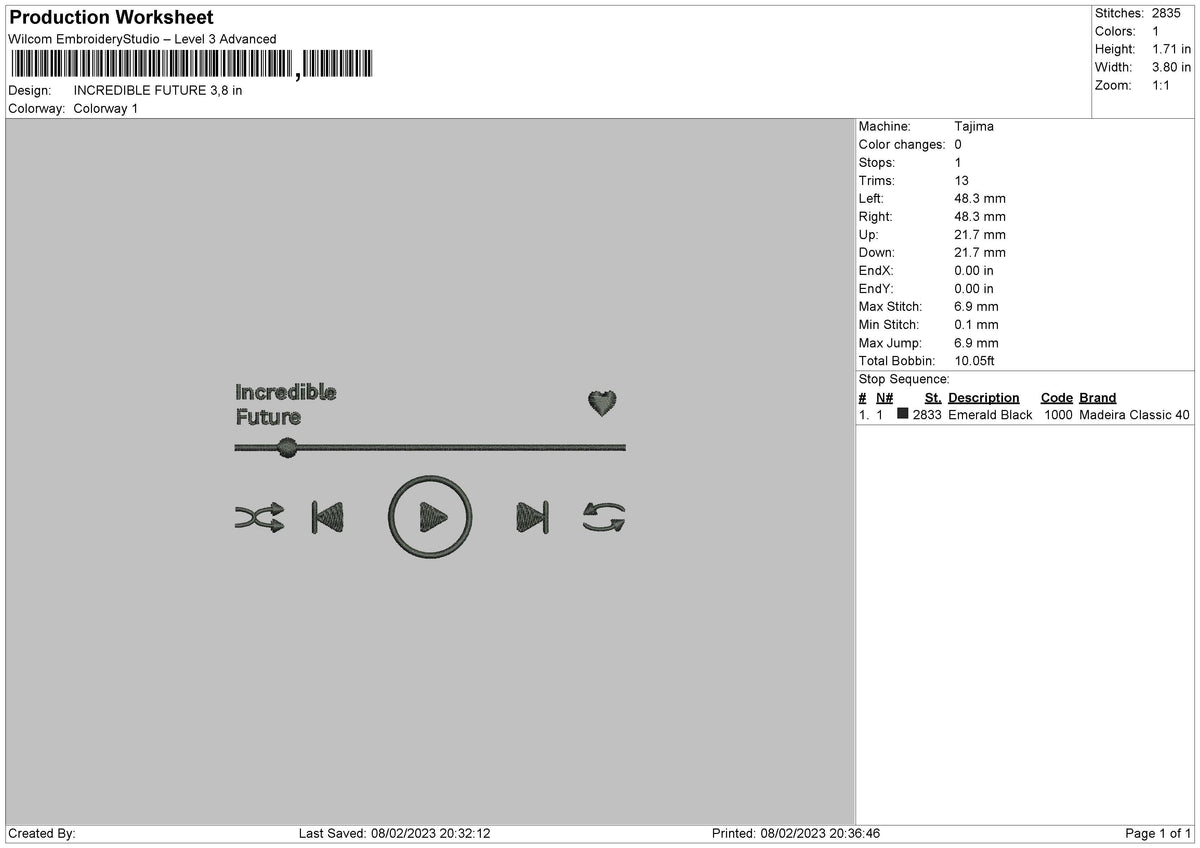 Incredibel F Embroidery File 6 sizes