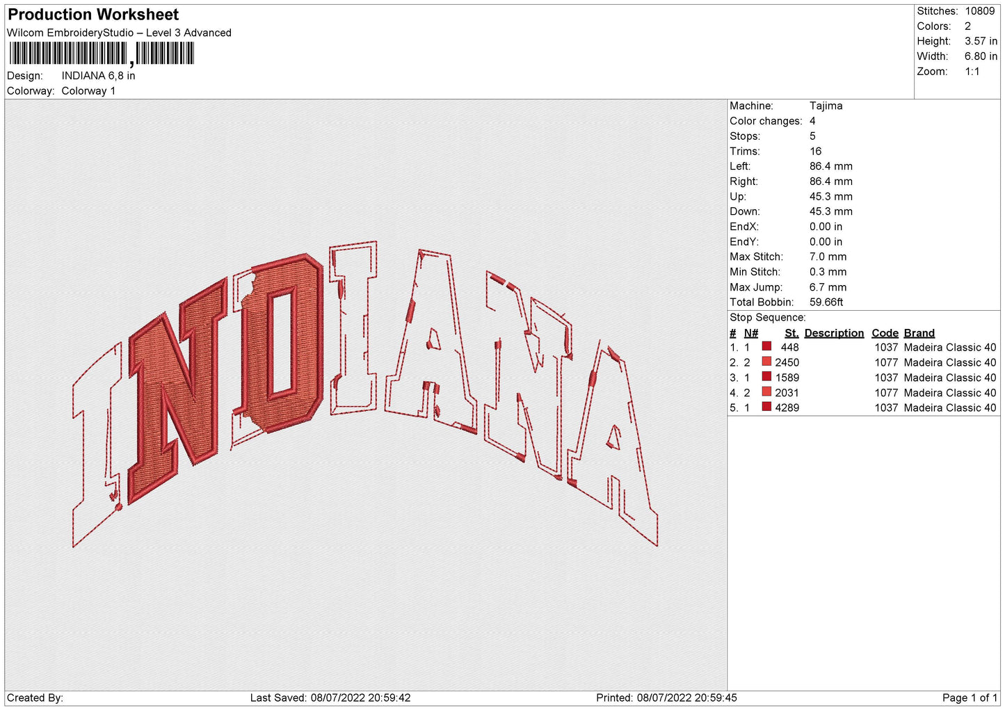 INDIANA Embroidery