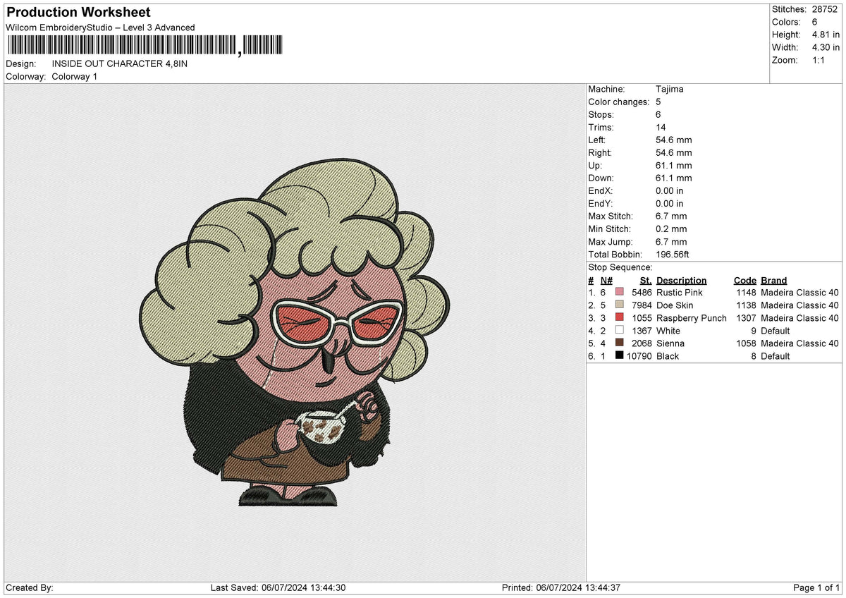 INSIDE OUT CHARACTER Embroidery File 6 size