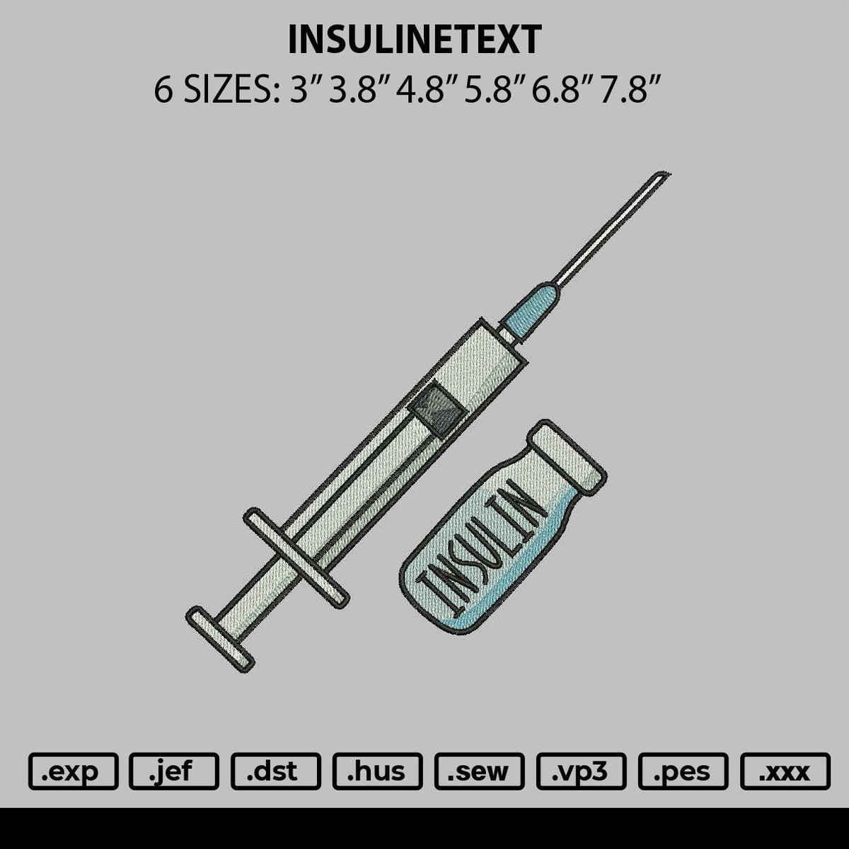 Insulinetext Embroidery File 6 sizes