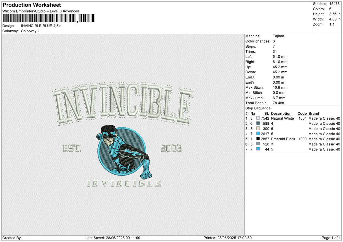 INVINCIBLE BLUE Embroidery File 6 size