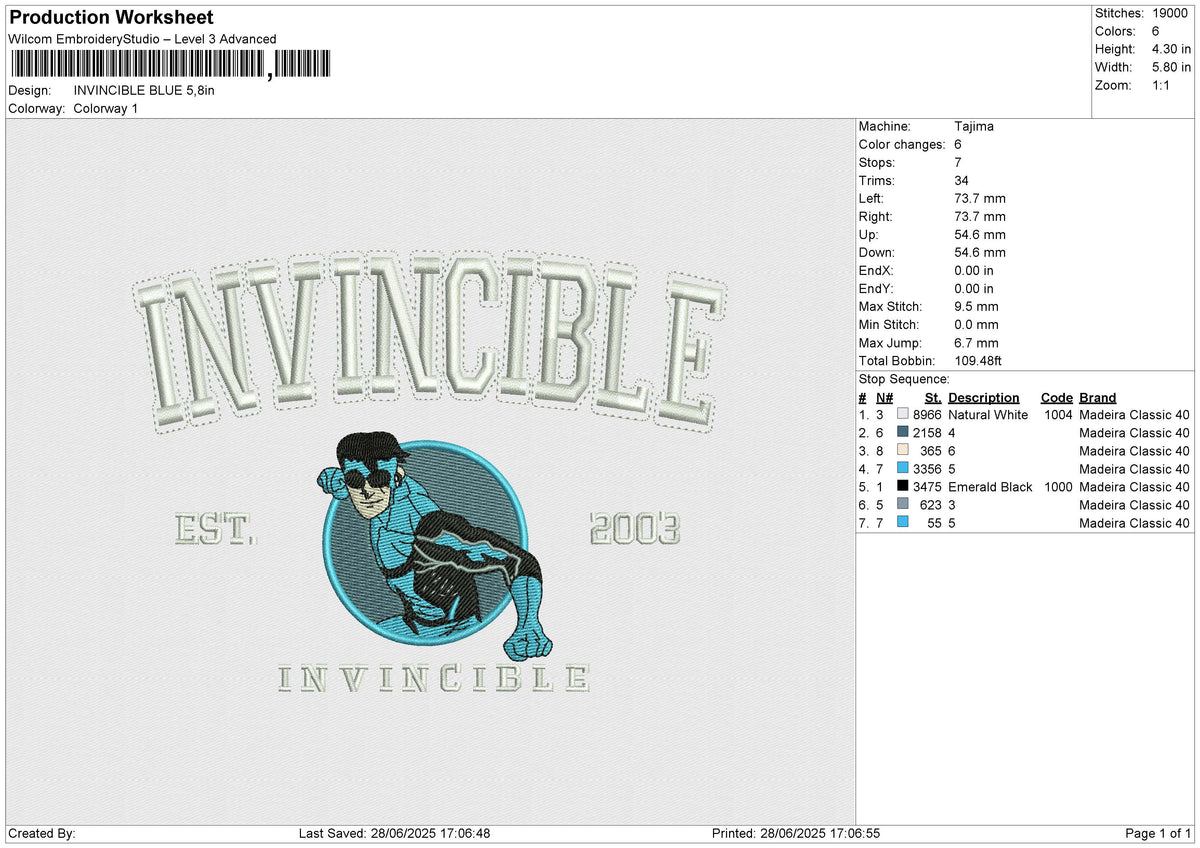 INVINCIBLE BLUE Embroidery File 6 size