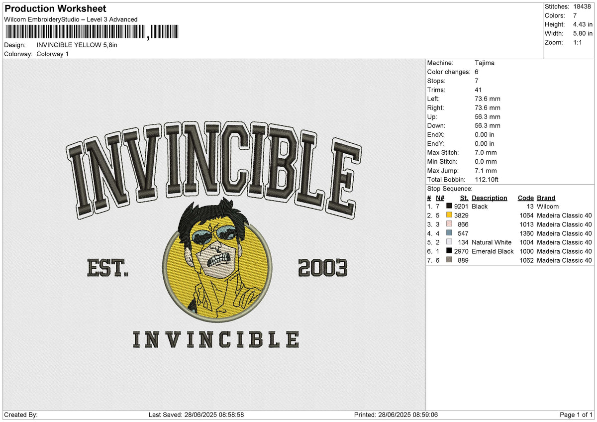 INVINCIBLE YELLOW Embroidery File 6 size