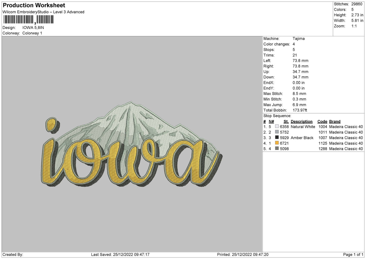 Iowa Embroidery File 6 sizes