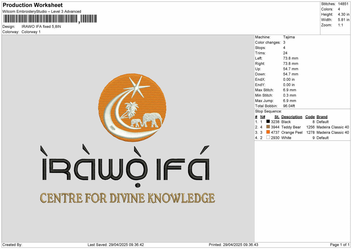 Irawotext Embroidery File 6 sizes