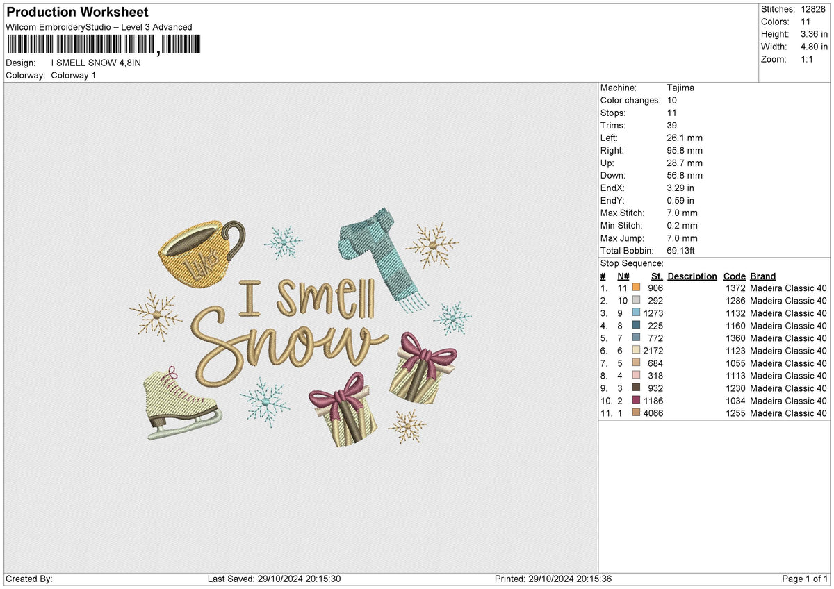 I SMELL SNOW Embroidery File 6 size