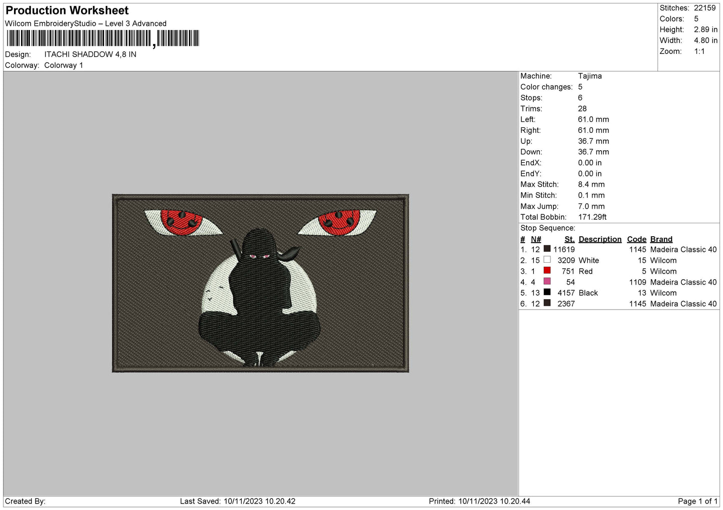 Itachishadow Embroidery File 6 sizes