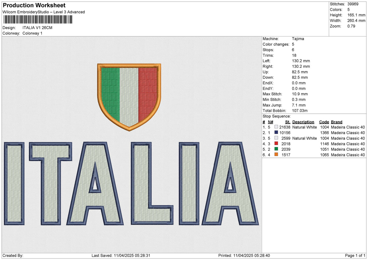 ITALIA V1 Embroidery File 6 size