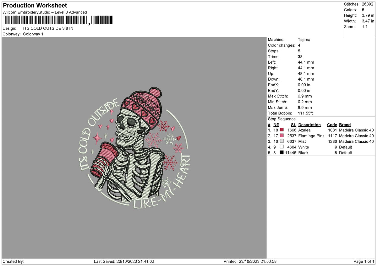 Pink Skull Embroidery File 6 sizes