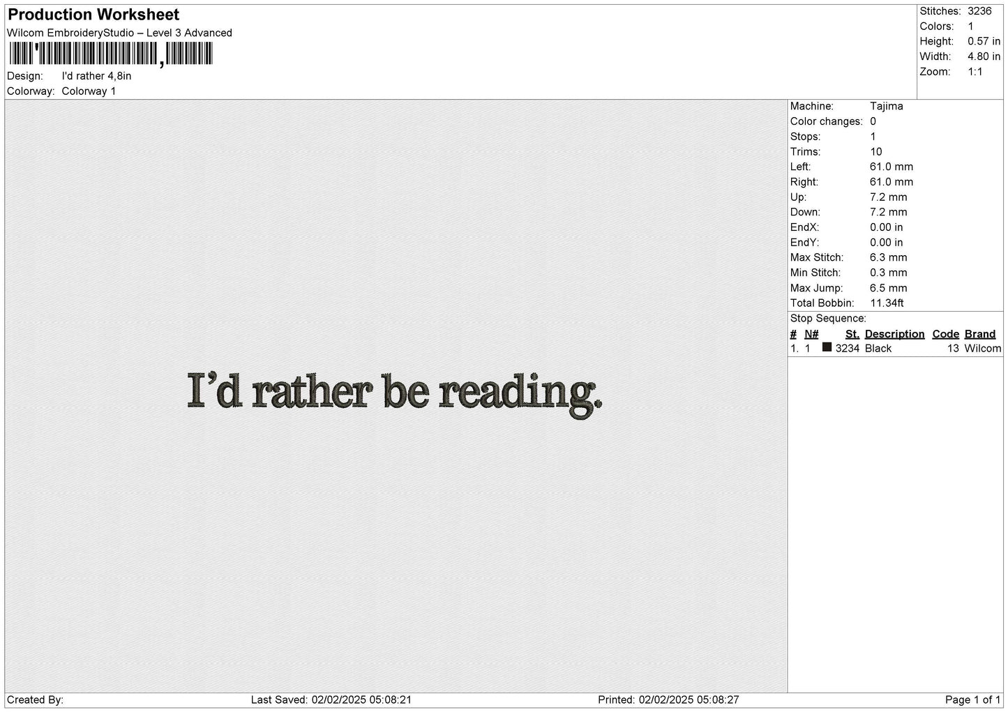 I'd rather Embroidery File 6 size