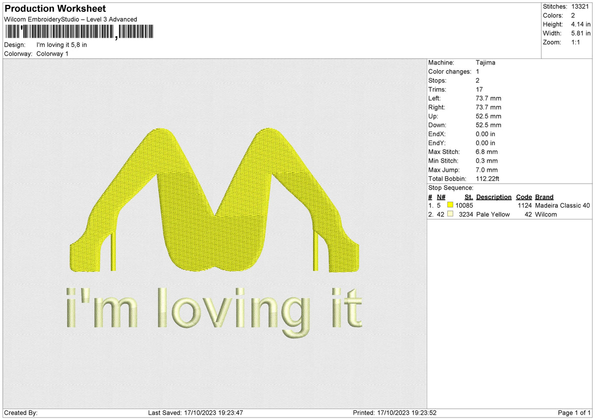 Im loving it Embroidery File 6 size
