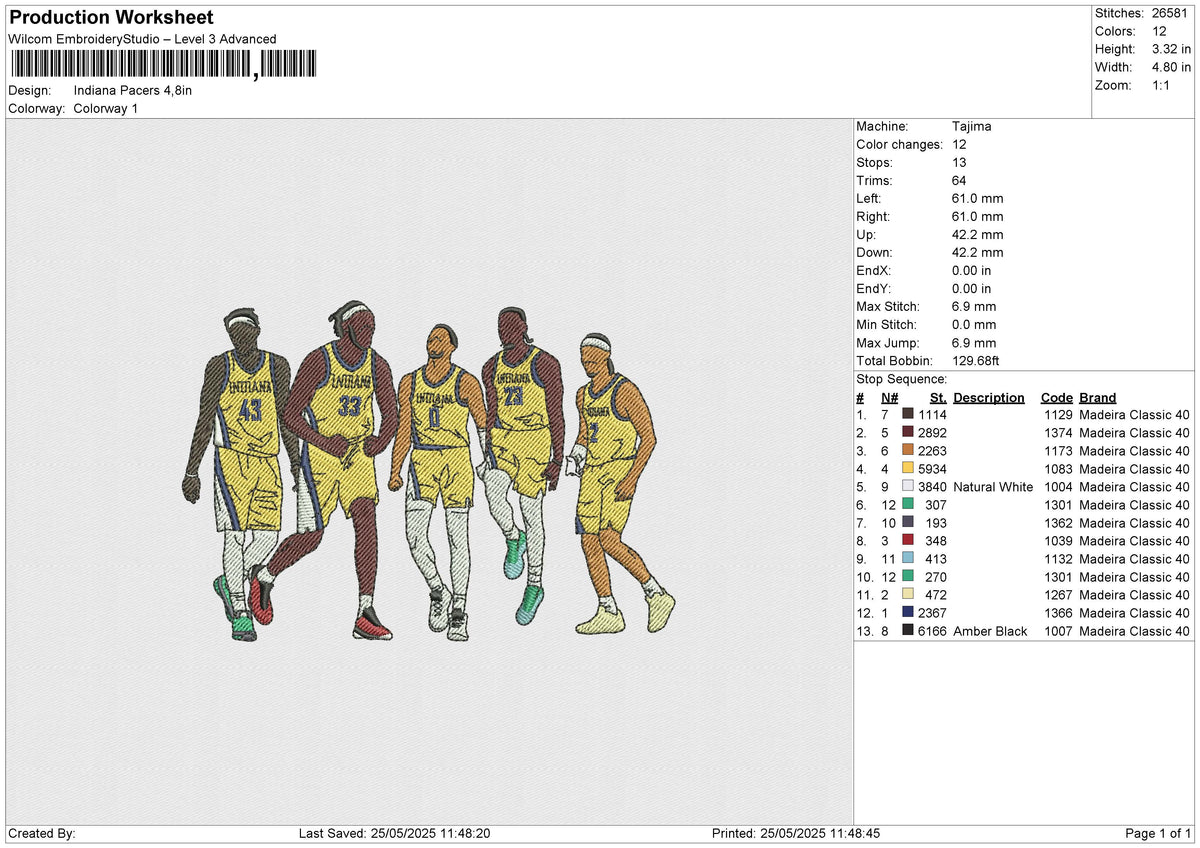 Indiana Pacers Embroidery File 6 size