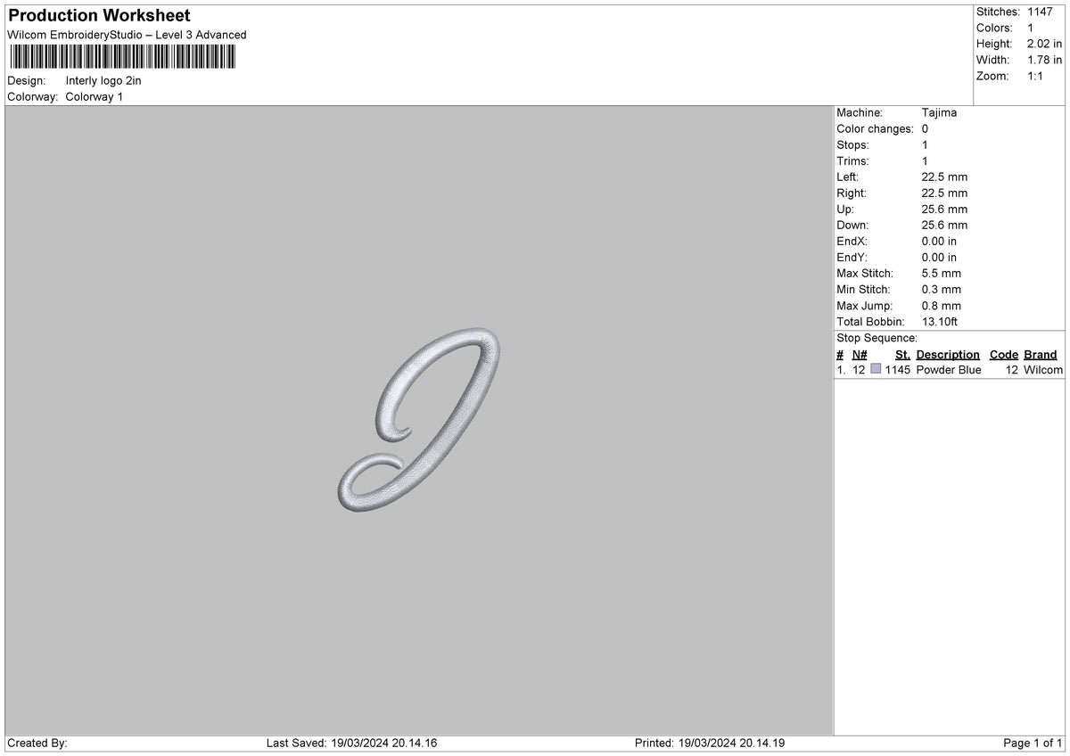 I Logo 1903 Embroidery File 6 sizes